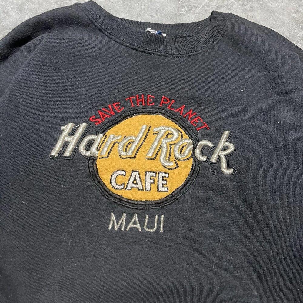 Vintage Hard Rock Cafe Sweatshirt Size Large Black Save the Planet Maui Hawaii